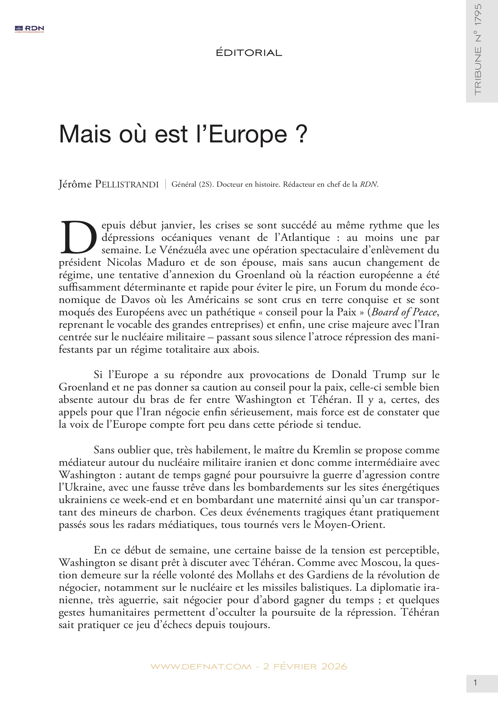 &Eacute;ditorial &ndash;&nbsp;Mais o&ugrave;&nbsp;est&nbsp;l&rsquo;Europe&nbsp;? (T&nbsp;1795)
